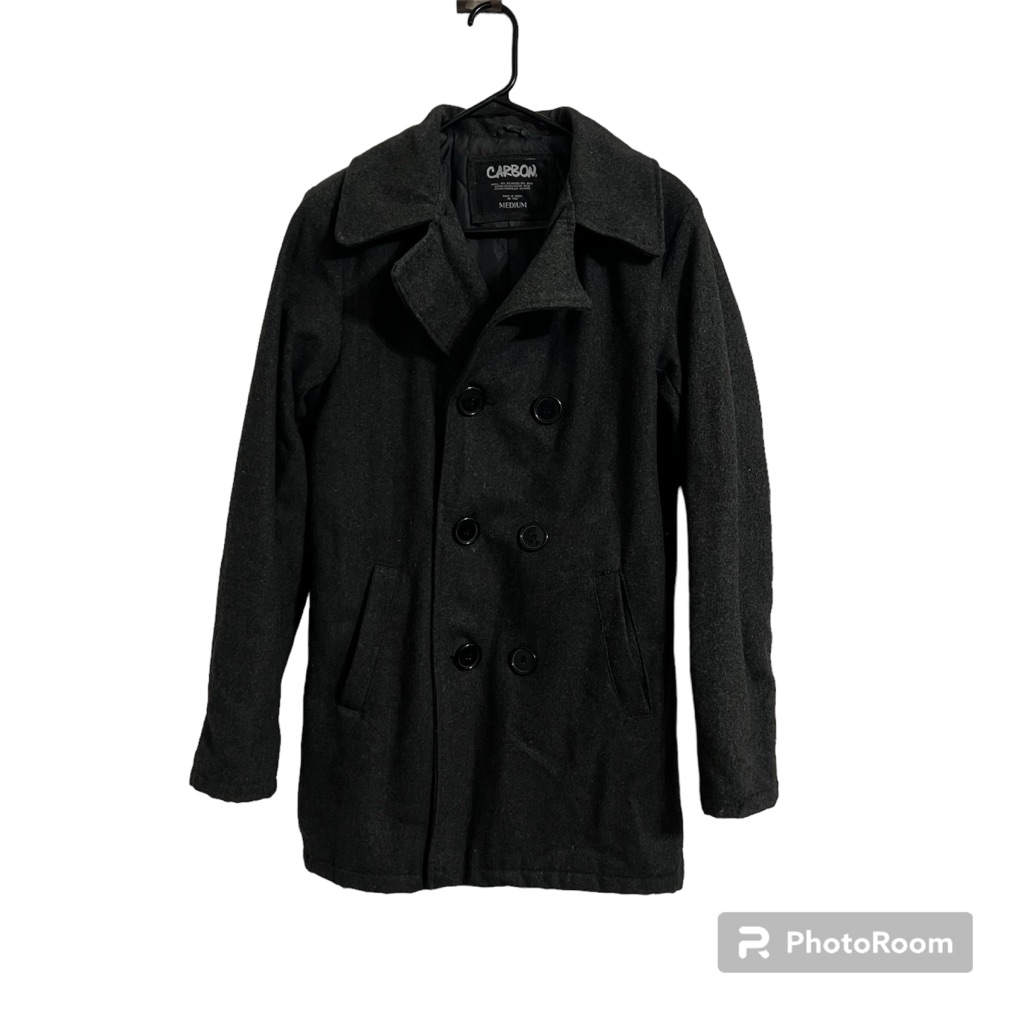 Carbon Pea Coat Wool Blend Womens